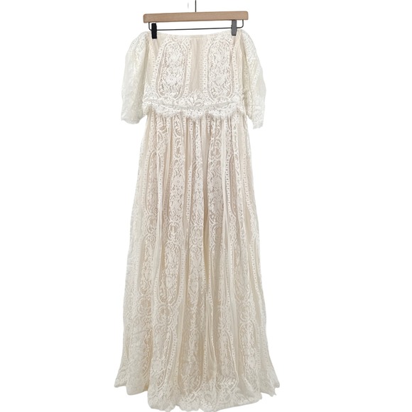 Baltic Born Caroline Lace Maxi Dress Off Shoulder Bohemian Off White Large - Picture 3 of 10